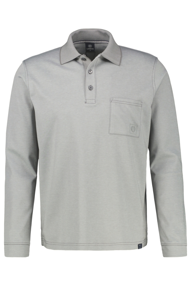 Lerros grijze heren polo | Vooraanzicht
