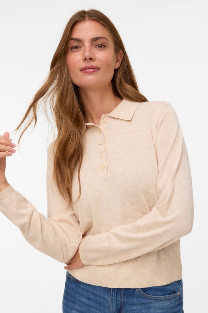 Vero Moda zand dames t-shirt | Model vooraanzicht