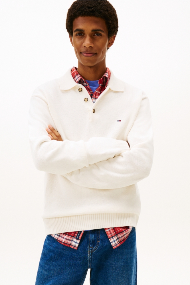 Tommy Jeans witte heren polo | Model vooraanzicht