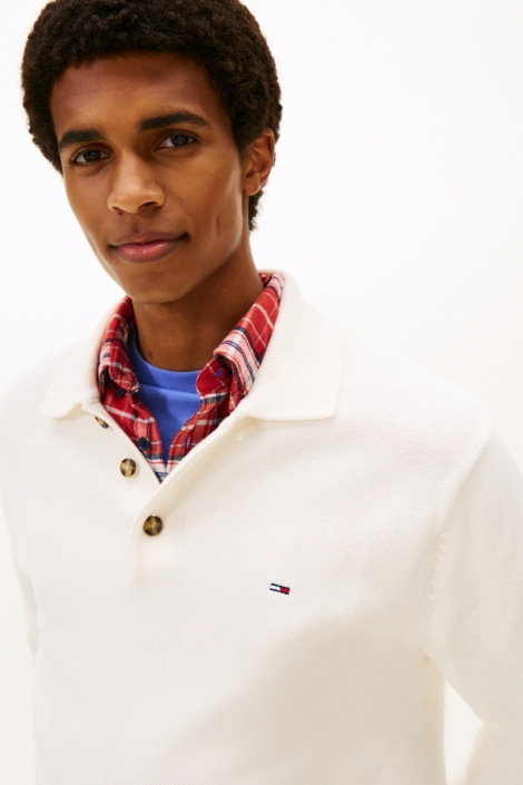 Tommy Jeans witte heren polo | Close up