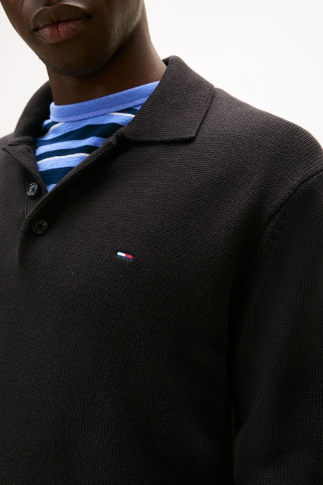 Tommy Jeans zwarte heren polo | Close up