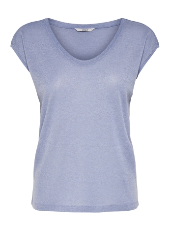 Only T-shirt onlSILVERY S/S V NECK LUREX TOP JRS 15136069 Halogen Blue
