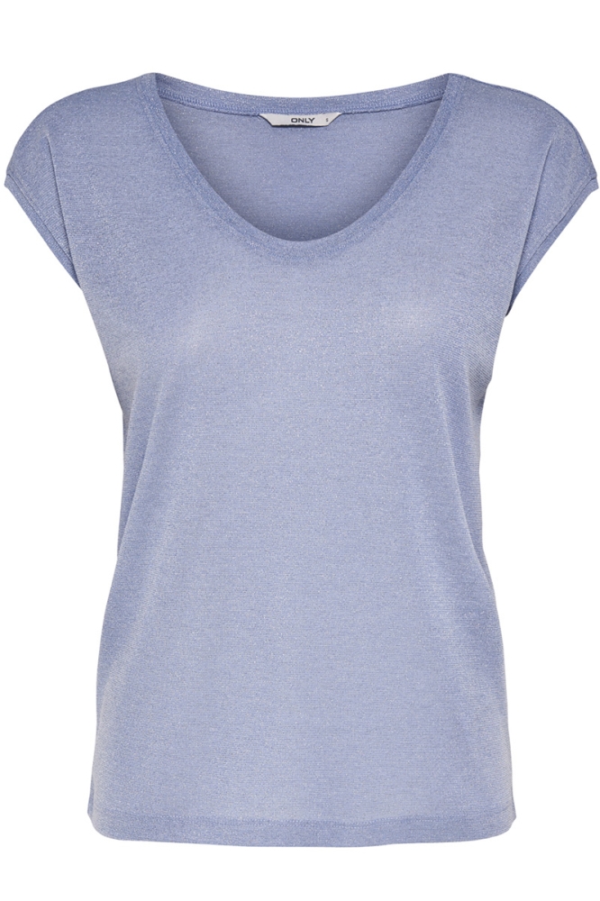 onlSILVERY S/S V NECK LUREX TOP JRS 15136069 Halogen Blue