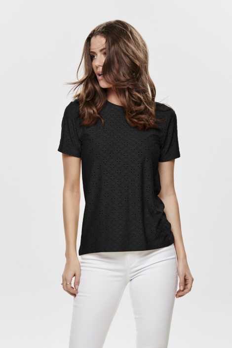 Jacqueline de Yong zwarte dames t-shirt | Model vooraanzicht