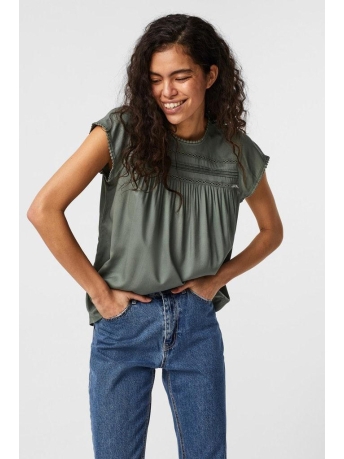 Vero Moda T-shirt VMDEBBIE PLEAT S/L TOP GA NOOS 10247943 LAUREL WREATH