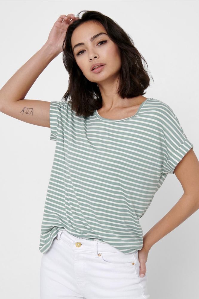 ONLMOSTER STRIPE S/S O-NECK TOP JRS 15206243 Jadeite/CLOUD DANC