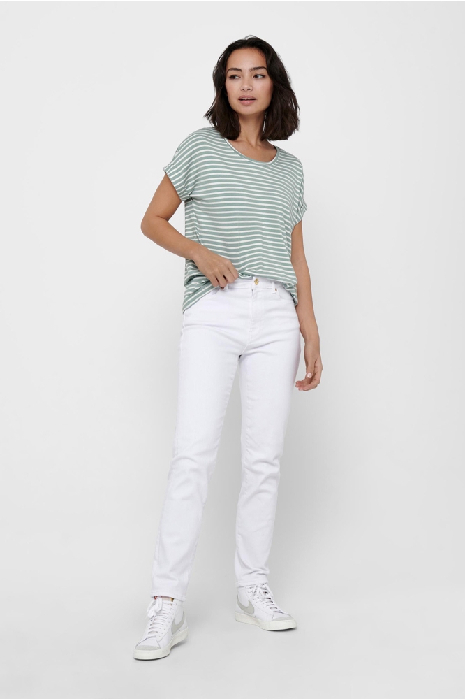 ONLMOSTER STRIPE S/S O-NECK TOP JRS 15206243 Jadeite/CLOUD DANC