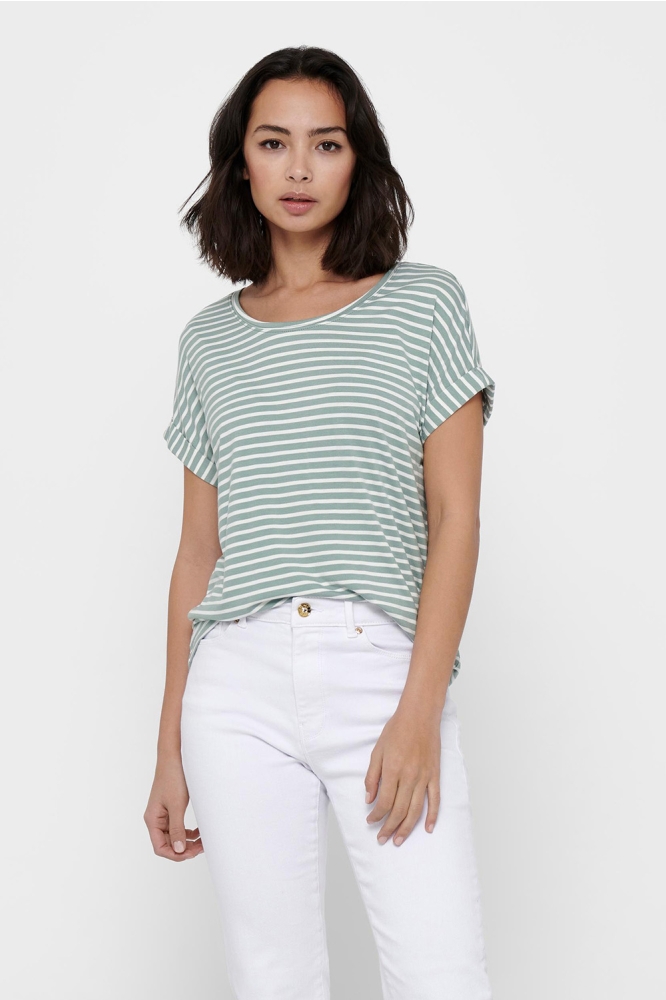 ONLMOSTER STRIPE S/S O-NECK TOP JRS 15206243 Jadeite/CLOUD DANC