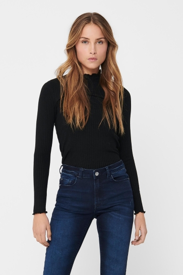 Jacqueline de Yong T-shirt JDYFRANSISKA L/S RIB TOP JRS NOOS 15228065 Black
