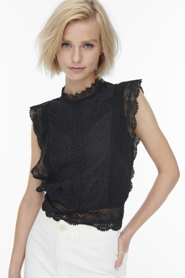 Only Top ONLKARO S/L LACE TOP WVN 15204604 BLACK
