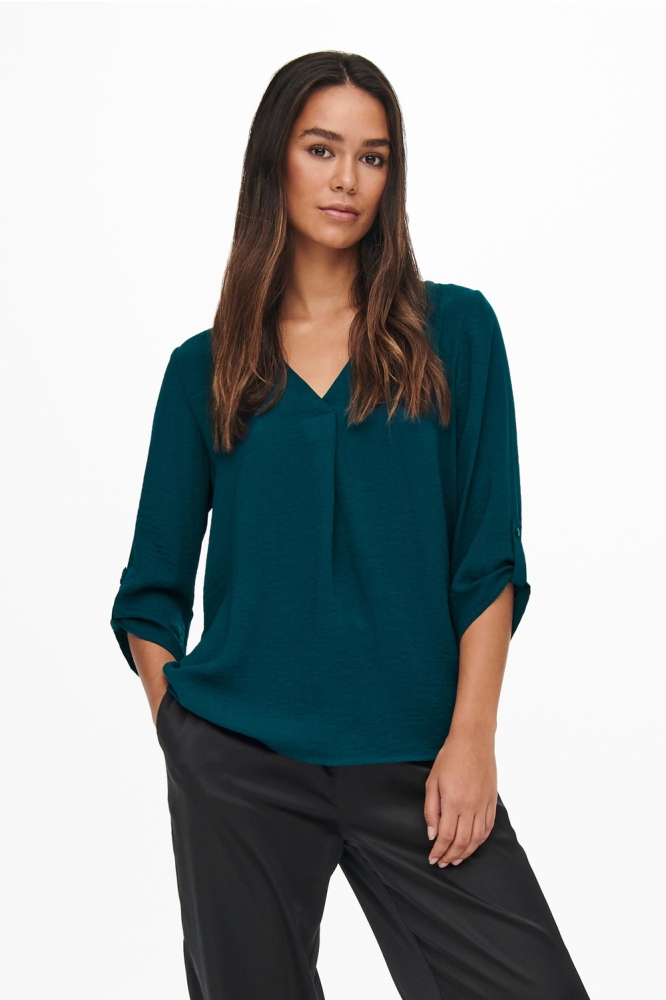 Jacqueline de Yong blauwe dames blouse | Model vooraanzicht