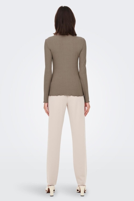 Jacqueline de Yong taupe dames t-shirt | Model achteraanzicht