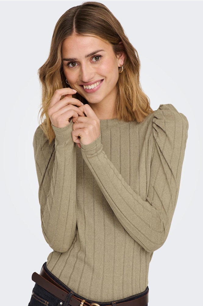 JDYTONSY  LINA L/S PUFF SLEEVE TOP 15279138 WARM SAND/RIB