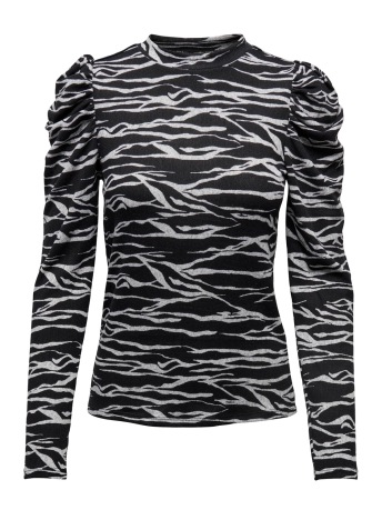 Jacqueline de Yong T-shirt JDYTONSY  LINA L/S PUFF SLEEVE TOP 15279138 LIGHT GREY MELA/ZEBRA AOP