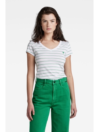 G-Star RAW T-shirt EYBEN STRIPE SLIM V HALS TOP D21314 C483 White/Jolly green stripe