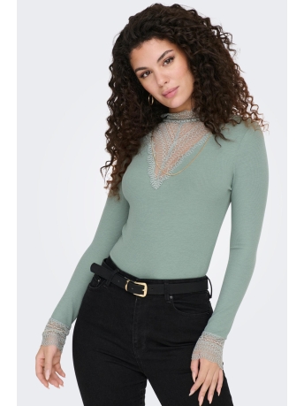 Only Blouse ONLTILDE L/S HIGH NECK LACE TOP JRS 15207788 CHINOIS GREEN