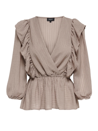 Only Blouse ONLLONDON 3/4 RUFFLE TOP NOOS WVN 15239286 MOCHA MERINQUE
