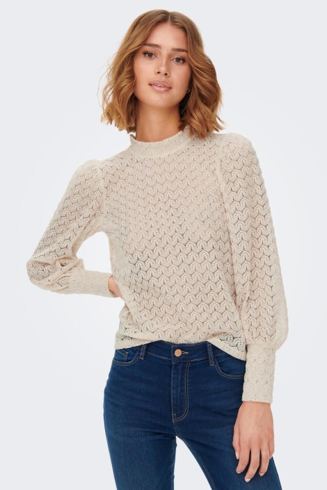 Jacqueline de Yong ecru dames t-shirt | Model vooraanzicht