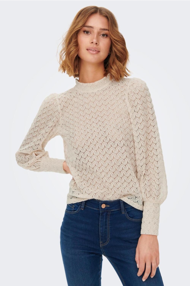 Jacqueline de Yong ecru dames t-shirt | Model vooraanzicht