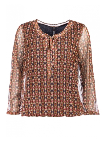 NED Blouse DINA DOUBLE FUDGE GEO BLOCKS MESH 22W1 NN018 03 DINA 607 FUDGE