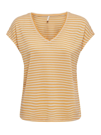 Only T-shirt ONLCANNES S/S V-NECK GLITTER TOP JR 15214388 MOCK ORANGE