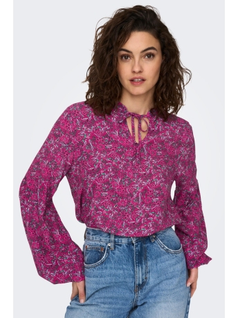 Only Blouse ONLKEIRA L/S STRING TOP PTM 15283796 Very Berry/ Floral boh