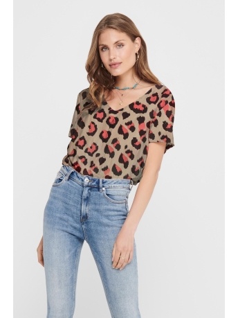 Jacqueline de Yong T-shirt JDYSTARR LIFE S/S V-NECK TOP WVN 15198141 Sandshell/TEA ROSE