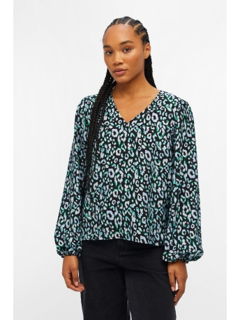 Object Blouse OBJLEONORA L/S V-NECK TOP NOOS 23040554 BLACK/FERN GREEN