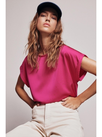 Vila T-shirt VIELLETTE S/S SATIN TOP/SU - NOOS 14059563 PINK YARROW