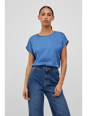 Vila T-shirt VIELLETTE S/S SATIN TOP/SU - NOOS 14059563 FEDERAL BLUE