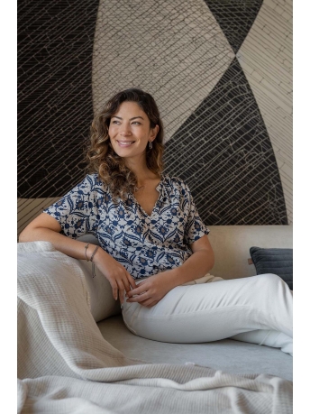 Zusss T-shirt TOP MET PRINT 0304 038 7029 ZAND/KOBALTBLAUW