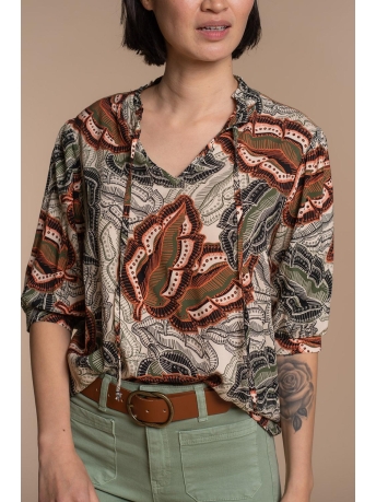 Geisha Blouse TOP ALOVER BLADERPRINT 33254 20 Army/Orange combi