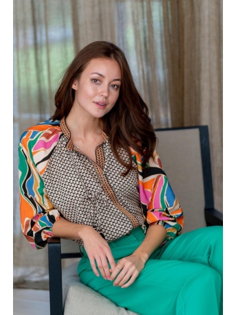 Geisha Blouse TOP KLEURRIJKE MIX AND MATCH PRINT 33293 20 Off-White/Coral combi