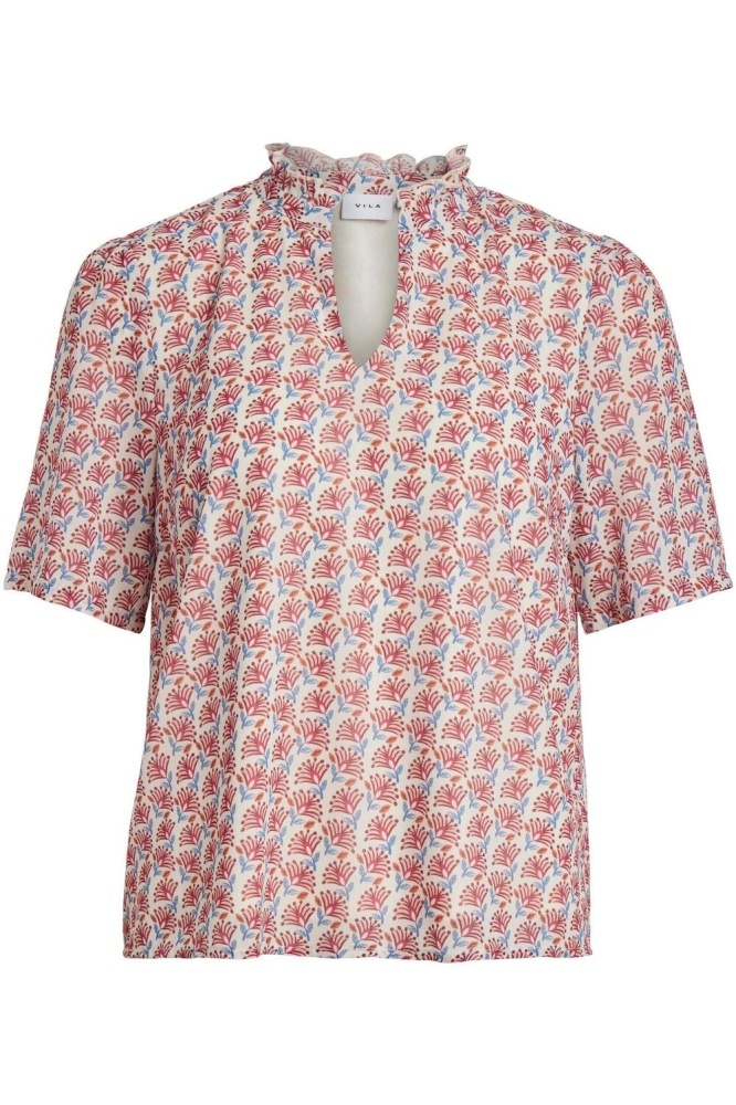 VIADELINE FOA V-NECK S/S TOP/SU/LC 14085403 BIRCH