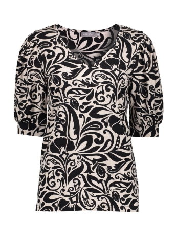 Geisha T-shirt TOP GRAFISCHE FLOWERPRINT 32154 20 Sand/Black combi