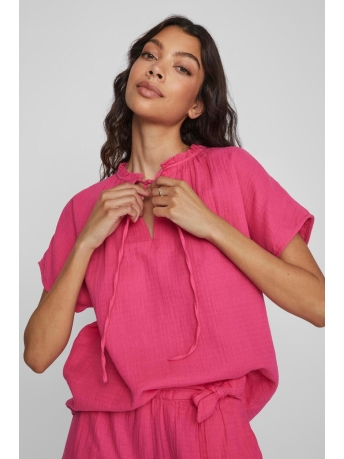 Vila T-shirt VILANIA NEW V-NECK S/S TOP 14085207 PINK YARROW