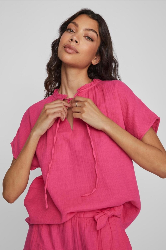 VILANIA NEW V-NECK S/S TOP 14085207 PINK YARROW