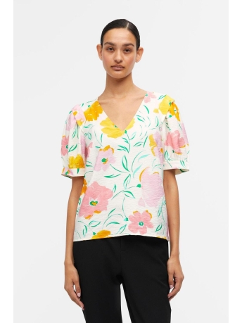 Object T-shirt OBJHASINI SY TOP 126 DIV 23042147 CLOUD DANCER/FLOWERS