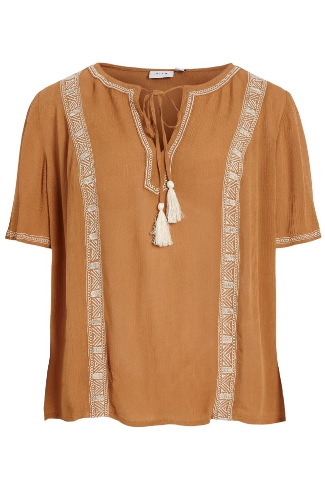 VIMICHELLE V-NECK S/S TOP/SU 14086476 Chipmunk/Birch embr