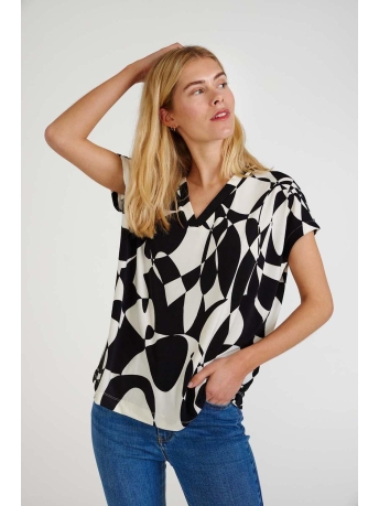Freequent T-shirt FQFLOI TOP 201890 BLACK W CLOUD DANCER