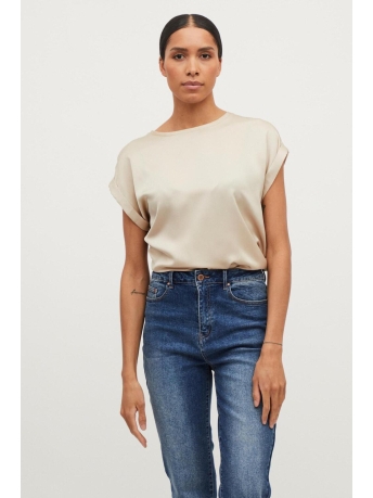 Vila T-shirt VIELLETTE S/S SATIN TOP - NOOS 14059563 CEMENT