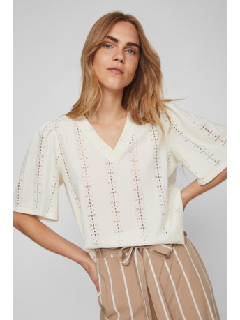 Vila T-shirt VIAGATHA V-NECK 2/4 TOP 14088281 BIRCH
