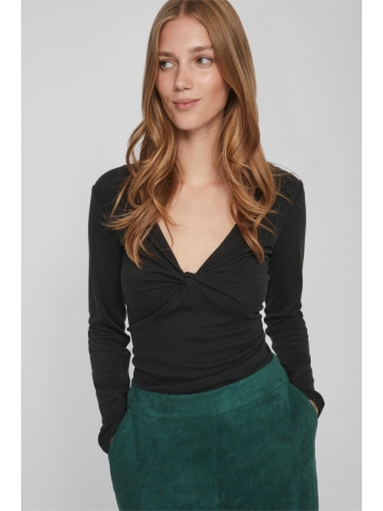 Vila T-shirt VILULLU V-NECK L/S KNOT TOP - NOOS 14084585 Black