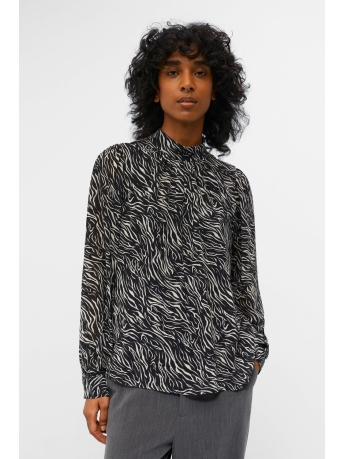 Object Blouse OBJMILA L/S HIGH NECK TOP NOOS 23039250 Black/SANDSHELL
