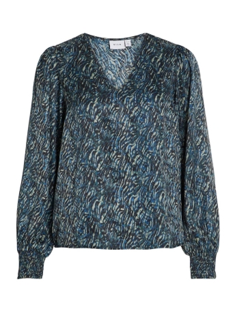Vila Blouse VIPHINEA LISA V-NECK L/S SHORT TOP 14090377 Moroccan Blue/Lisa