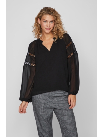 Vila Blouse VIURA V-NECK L/S TOP 14091580 BLACK