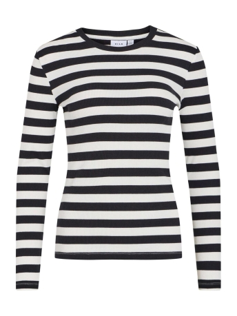 Vila T-shirt VICURLY L/S TOP/PB 14092177 Cloud Dancer/BLACK BEAU