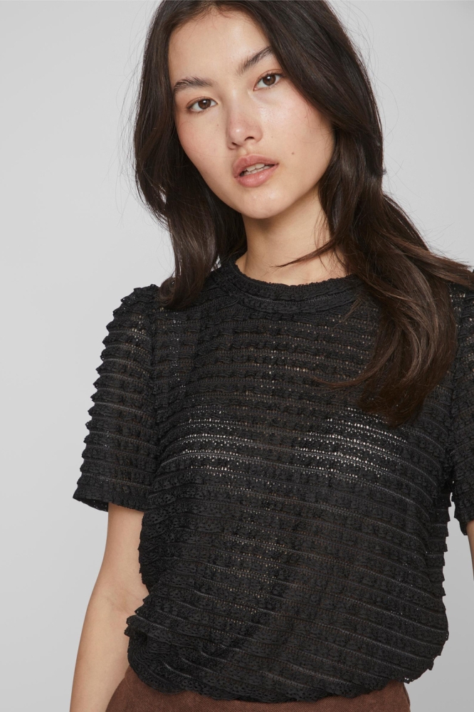 VILOGAN OPEN O-NECK S/S TOP/SU 14088320 BLACK