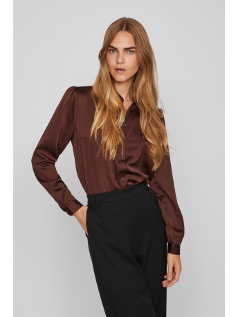 Vila Blouse VIELLETTE SATIN L/S SHIRT NOOS 14063320 SHAVED CHOCOLATE