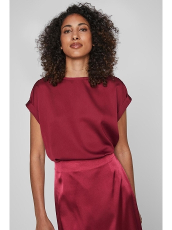 Vila T-shirt VIELLETTE S/S SATIN TOP - NOOS 14059563 Beet Red